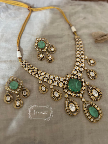 Vaani Royal Mossainite Gold Plated Gemstone Premium Necklace Set By Ranibaug | Diwali Jewelry Wedding Jewellery 2026