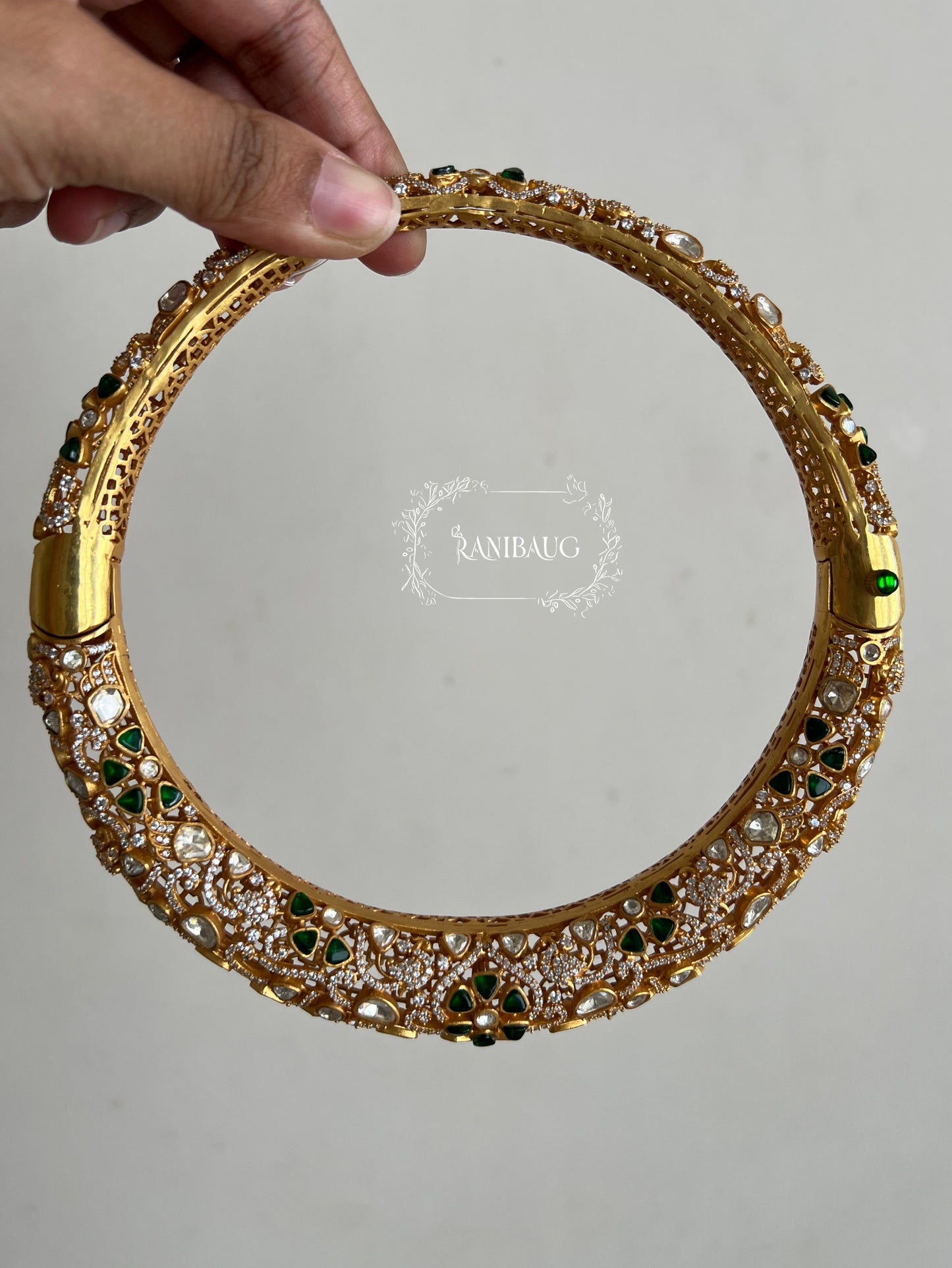 Vaarini Mossainite Polki Gold Round Designer Necklace Set by Ranibaug