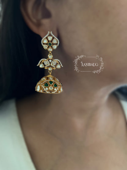 Vaarini Mossainite Polki Gold Round Designer Necklace Set by Ranibaug