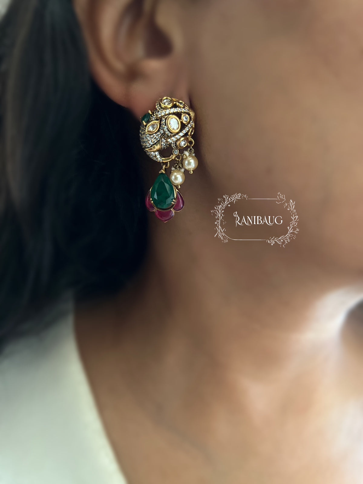 Vaidehi Designer Festive Polki Gold Finish Ear Studs By Ranibaug
