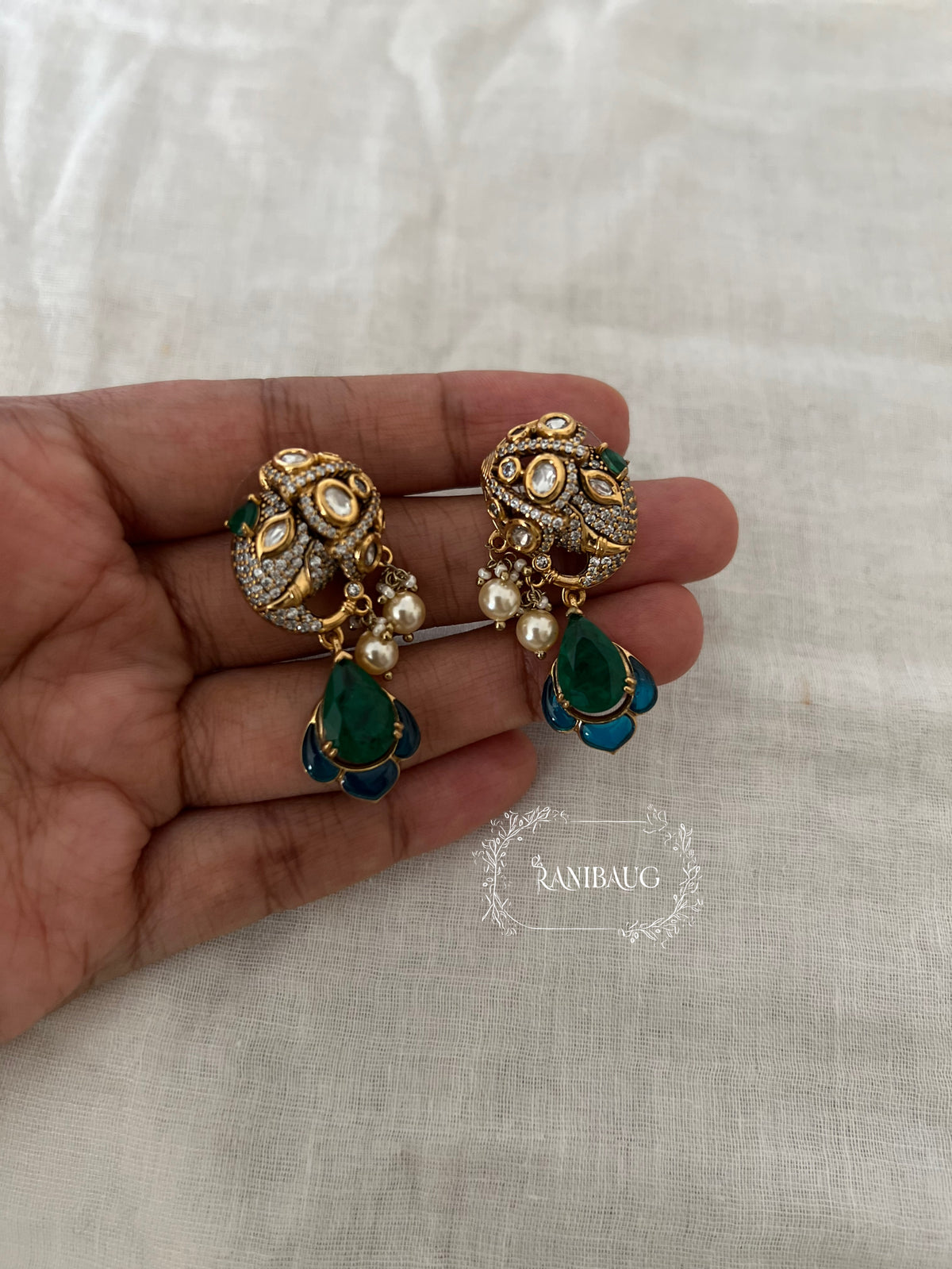 Vaidehi Designer Festive Polki Gold Finish Ear Studs By Ranibaug