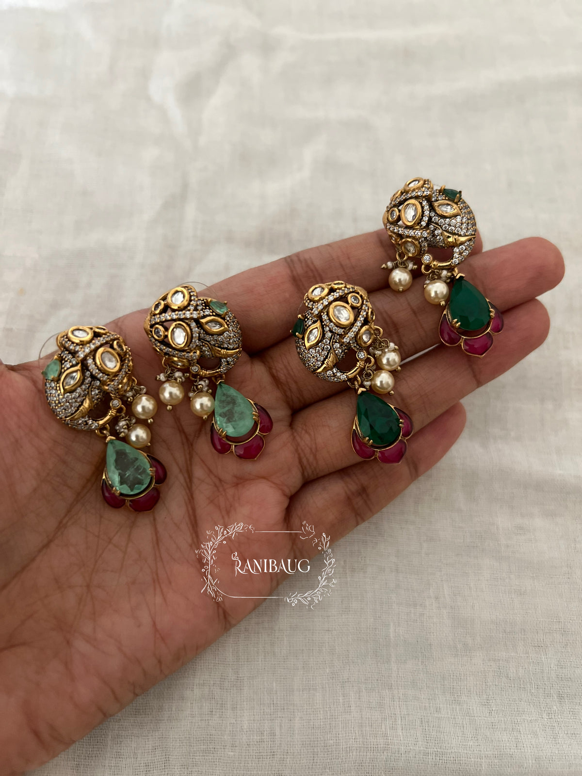 Vaidehi Designer Festive Polki Gold Finish Ear Studs By Ranibaug