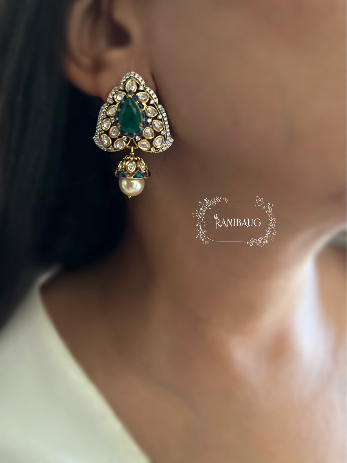 Vaidehi Triangular Polki Pearl Adorned Festive Ear Studs By Ranibaug