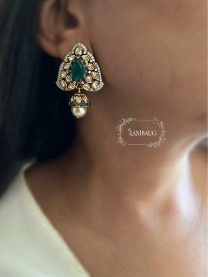 Vaidehi Triangular Polki Pearl Adorned Festive Ear Studs By Ranibaug