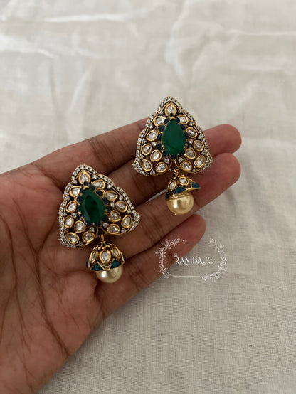 Vaidehi Triangular Polki Pearl Adorned Festive Ear Studs By Ranibaug