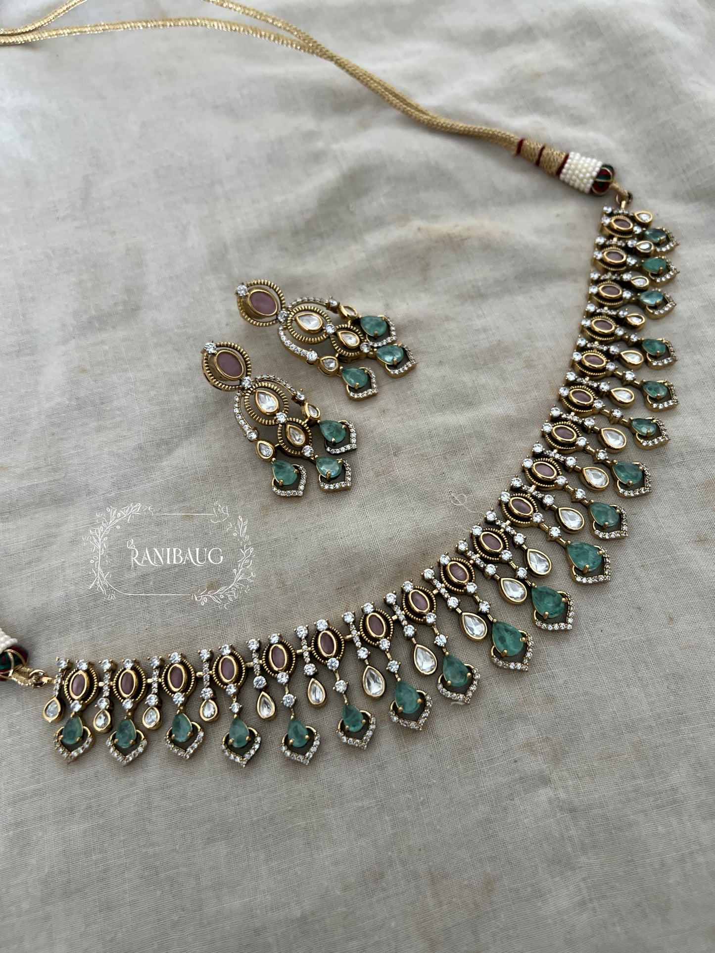 Vaidehi Victorian Finish Crystal Designer Necklace Jewellery Set By Ranibaug