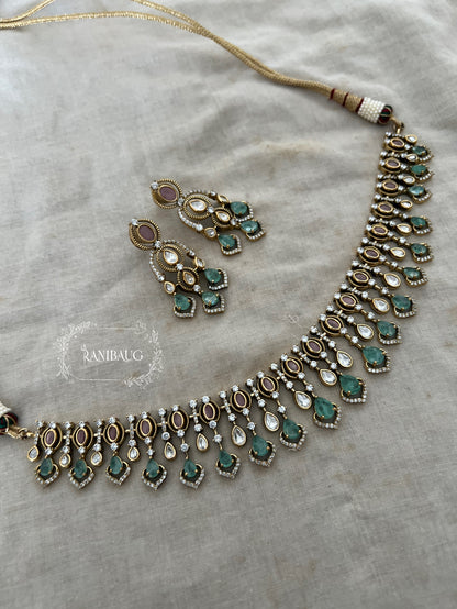 Vaidehi Victorian Finish Crystal Designer Necklace Jewellery Set By Ranibaug