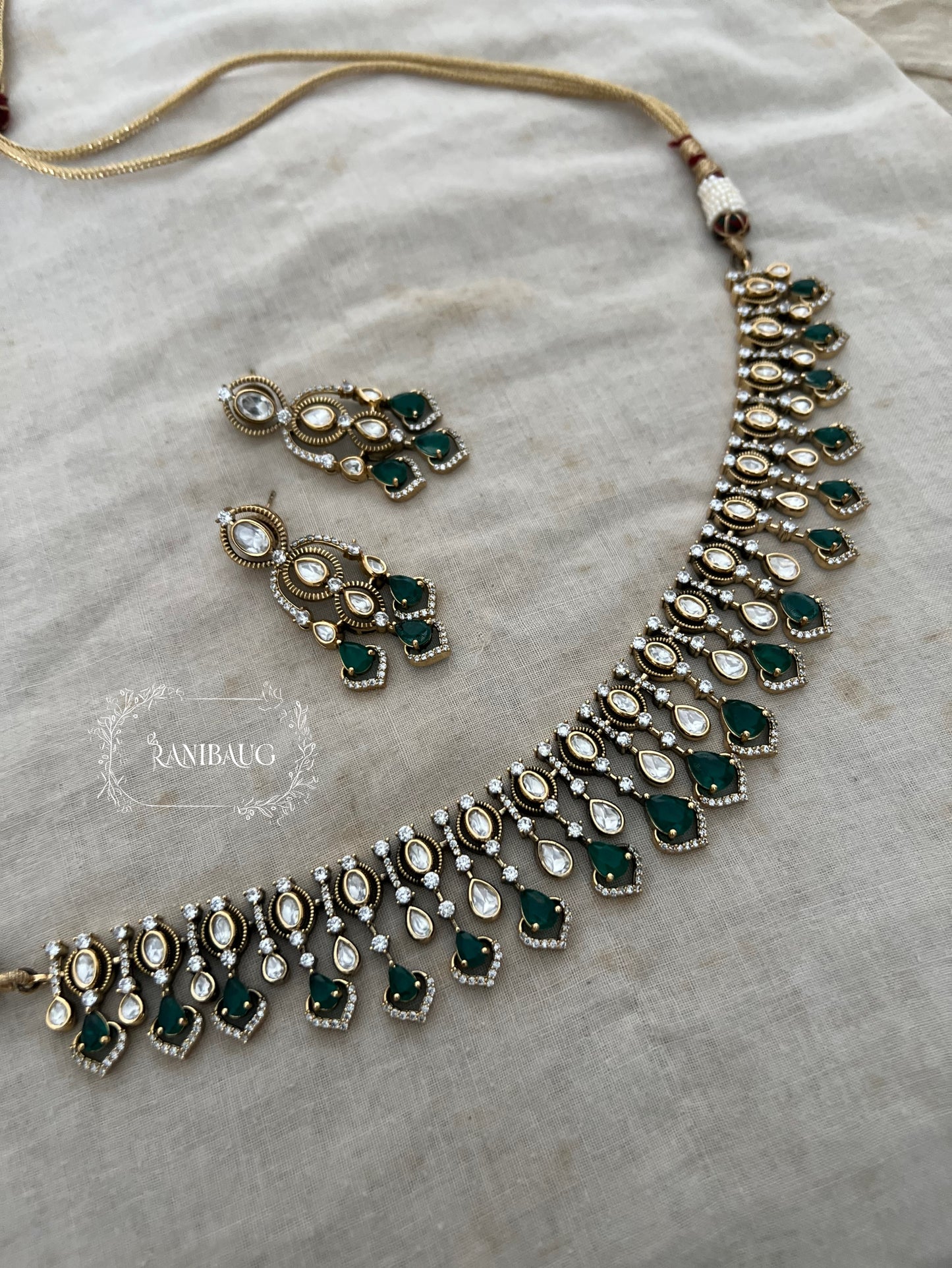 Vaidehi Victorian Finish Crystal Designer Necklace Jewellery Set By Ranibaug