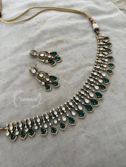 Vaidehi Victorian Finish Crystal Designer Necklace Jewellery Set By Ranibaug