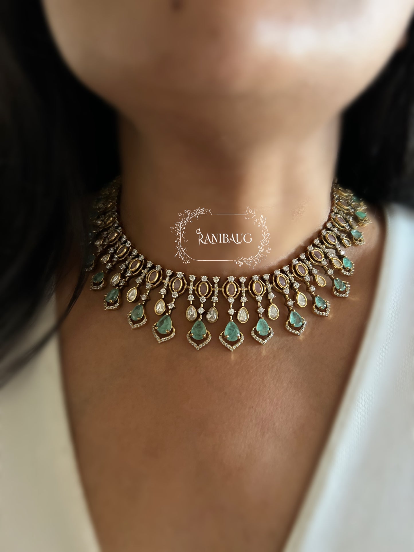 Vaidehi Victorian Finish Crystal Designer Necklace Jewellery Set By Ranibaug