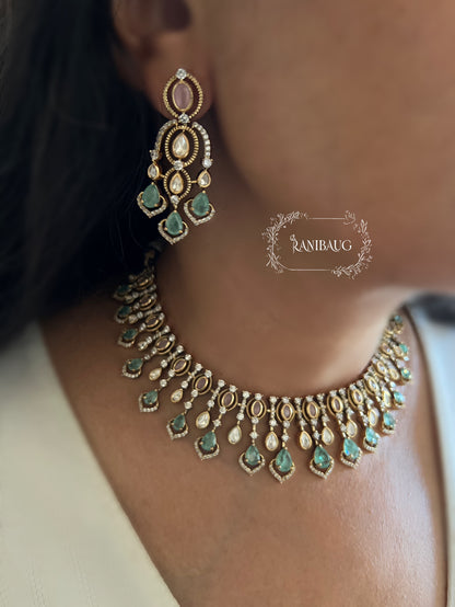 Vaidehi Victorian Finish Crystal Designer Necklace Jewellery Set By Ranibaug