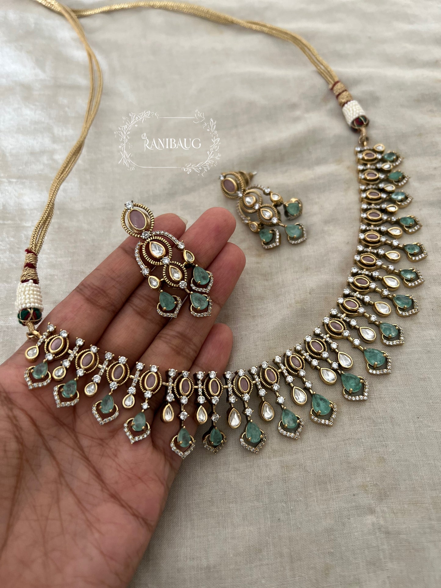 Vaidehi Victorian Finish Crystal Designer Necklace Jewellery Set By Ranibaug