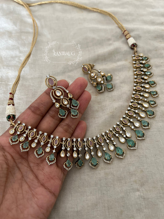 Vaidehi Victorian Finish Crystal Designer Necklace Jewellery Set By Ranibaug