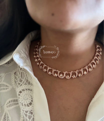 Vaishi Rose Gold Kundan Necklace Jewellery Set With Earrings By Ranibaug | Latest Wedding Jewellery Collection