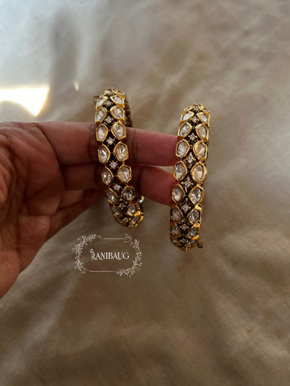Vallari Victorian Gold Finish Mossainite Polki Bangle Suitable For Every Occassion By Ranibaug