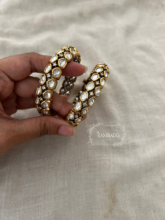 Vallari Victorian Gold Finish Mossainite Polki Bangle Suitable For Every Occassion By Ranibaug