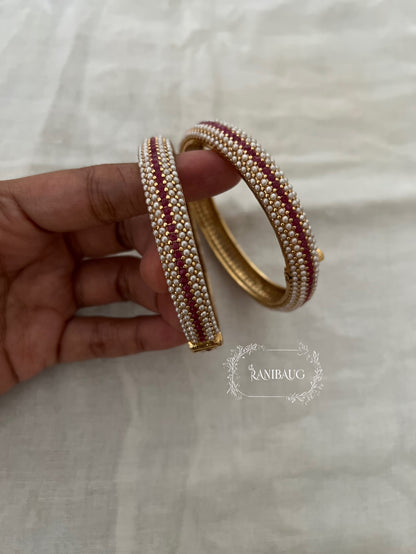 Vandita Moti Pearl Studded Gold Finish Designer Heritage Bangle Pair By Ranibaug