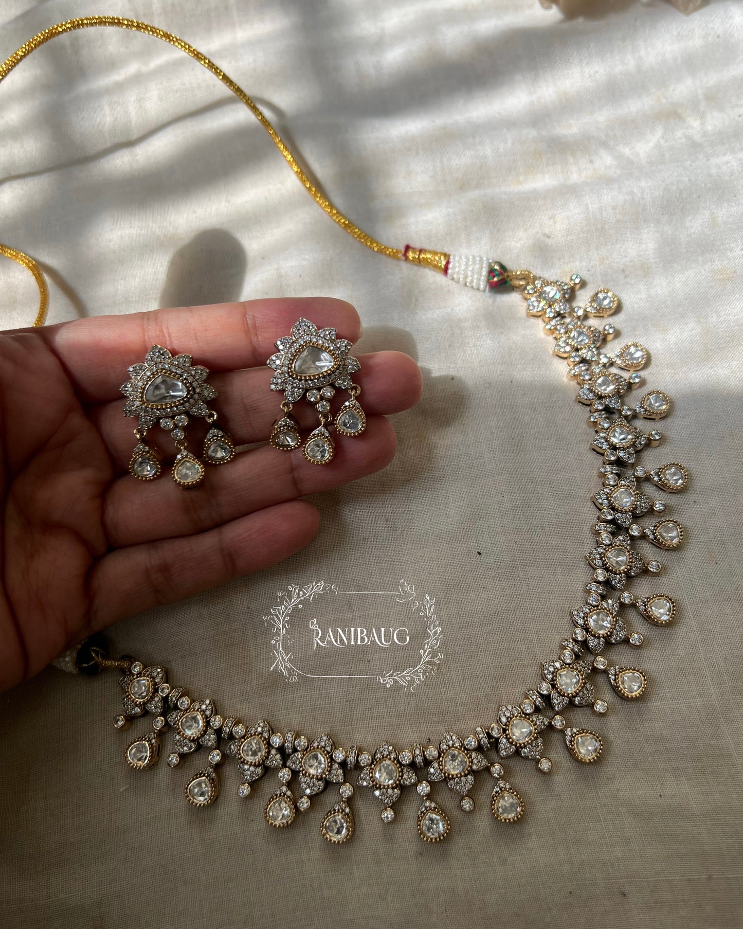 Vanika Minimal Yet Sophisticated Floral And Sparkling Polki Kundan Teardrops Necklace Set By Ranibaug | Latest Jewellery Collection 2025 2026