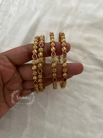 Vanika Traditional Simple Gold Finish Heritage Bangle Set By Ranibaug (Set of 4)