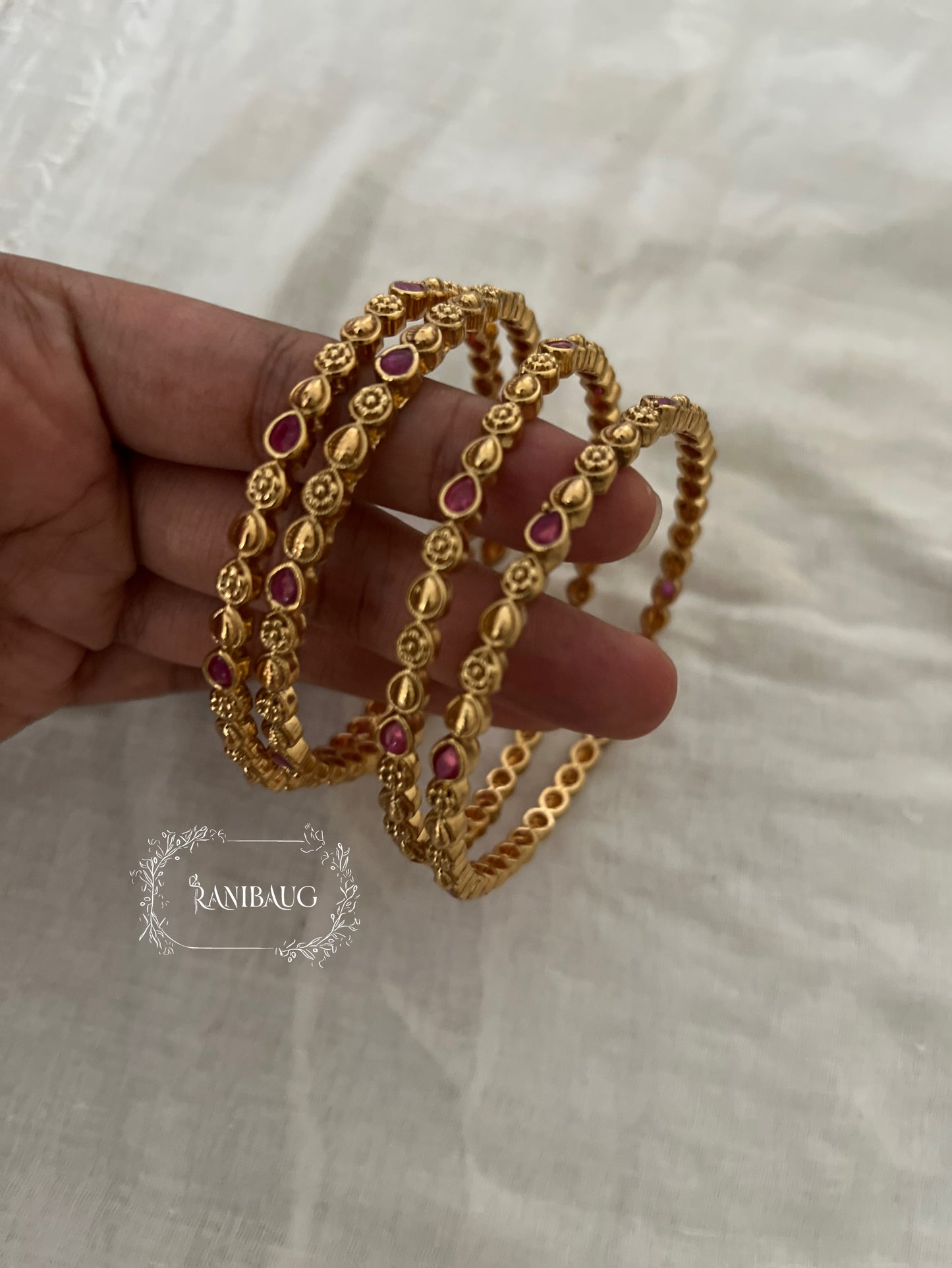 Vanika Traditional Simple Gold Finish Heritage Bangle Set By Ranibaug (Set of 4)