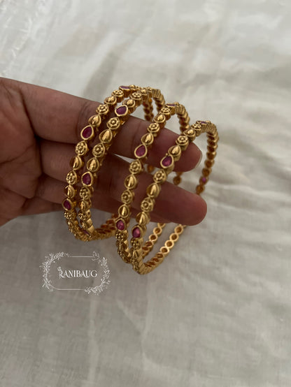 Vanika Traditional Simple Gold Finish Heritage Bangle Set By Ranibaug (Set of 4)