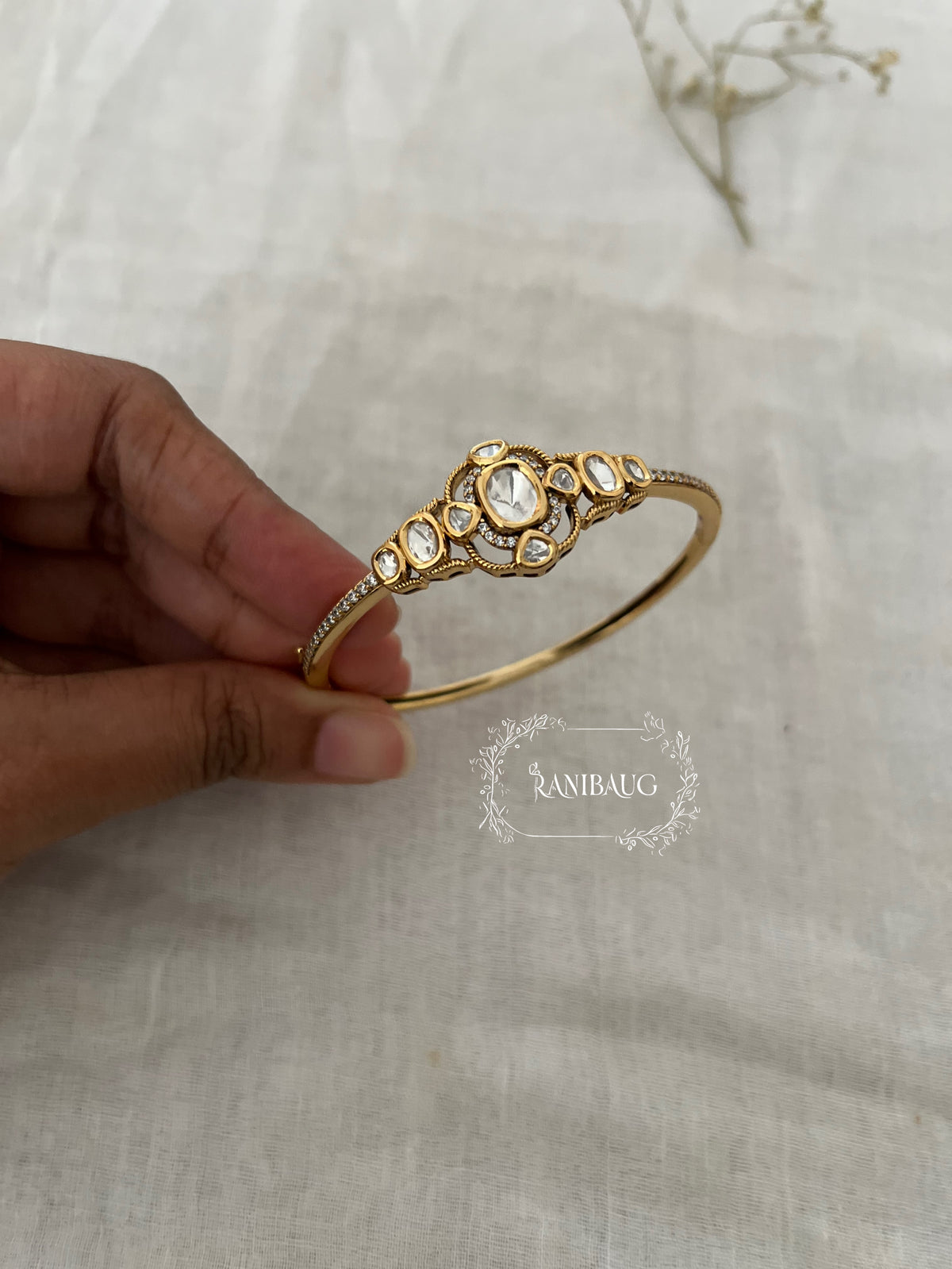 Vanita Designer Polki Gold Finish Festive Bracelet By Ranibaug