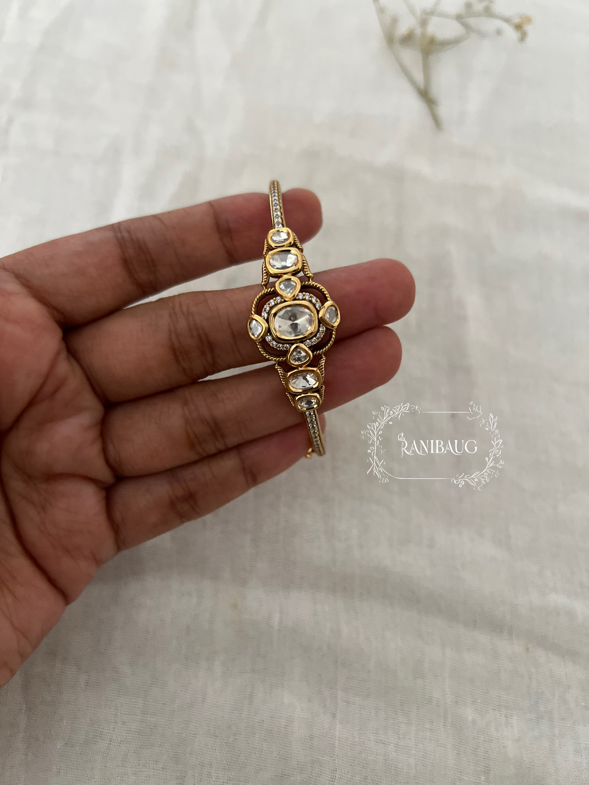 Vanita Designer Polki Gold Finish Festive Bracelet By Ranibaug