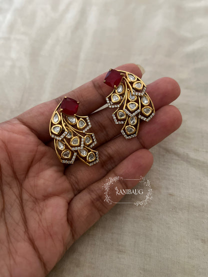 Vanya Polki Gold Finish Geometric Designer Ear Studs By Ranibaug