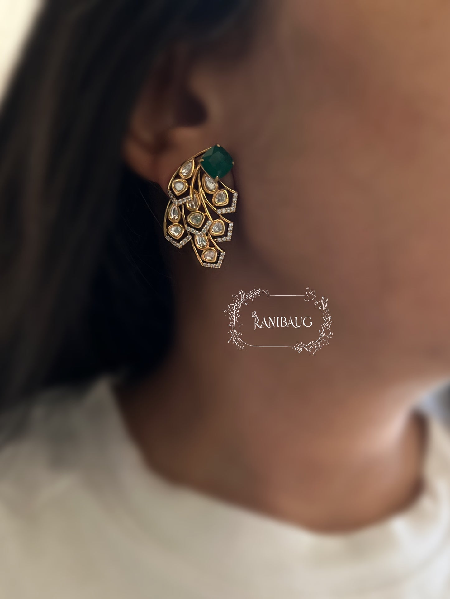 Vanya Polki Gold Finish Geometric Designer Ear Studs By Ranibaug