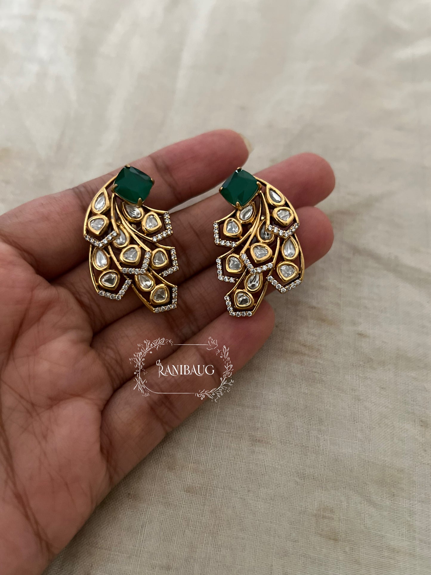 Vanya Polki Gold Finish Geometric Designer Ear Studs By Ranibaug