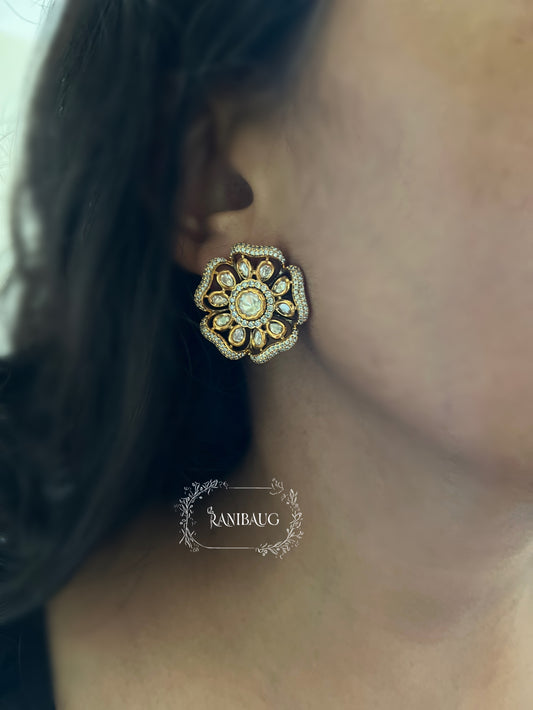Vanya Victorian Mossainite Studs | Gold-Plated Floral Statement Earrings By Ranibaug