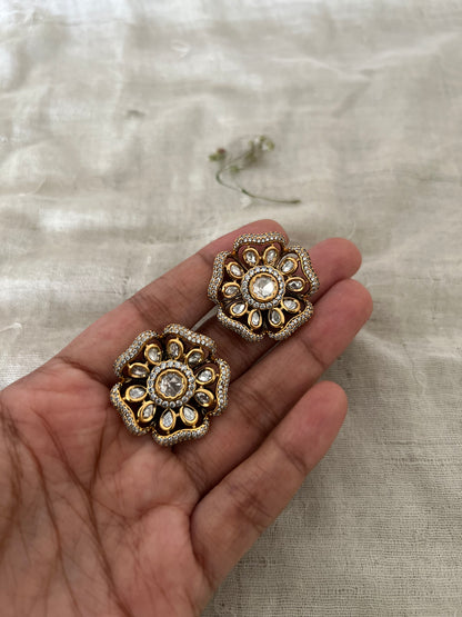 Vanya Victorian Mossainite Studs | Gold-Plated Floral Statement Earrings By Ranibaug