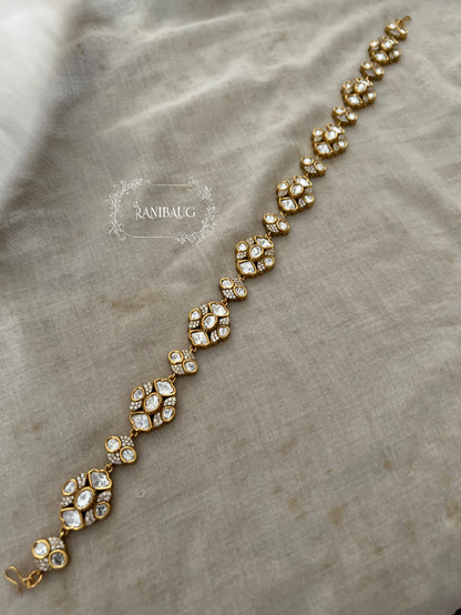 Varnika Kundan And Zirconia Minimal Sheesh Patti Hair Jewelry In Premium Gold Finish By Ranibaug