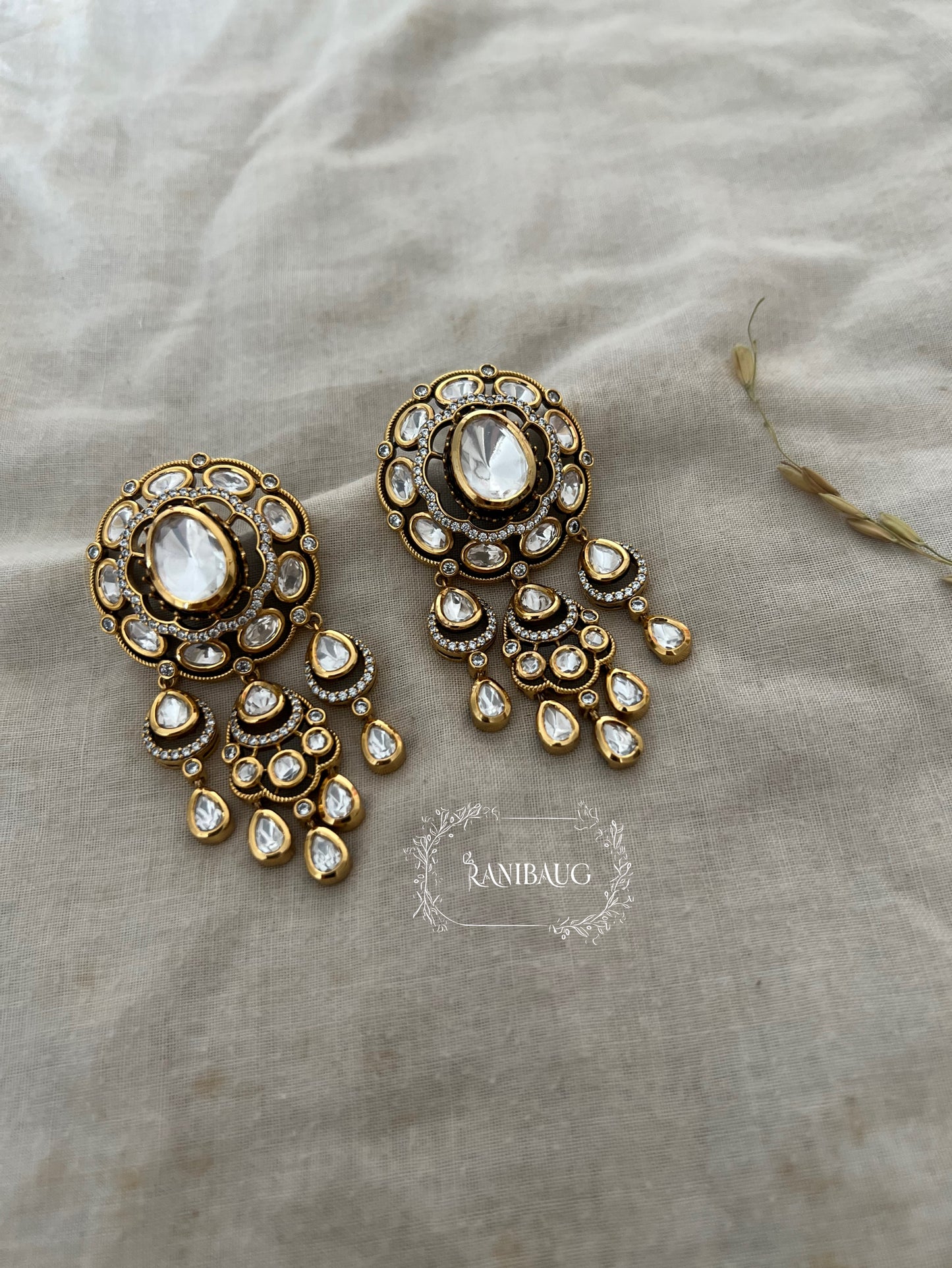 Varsha Mossainite Kundan Victorian Statement Earrings By Ranibaug | 2026 Wedding Jewelry Collection
