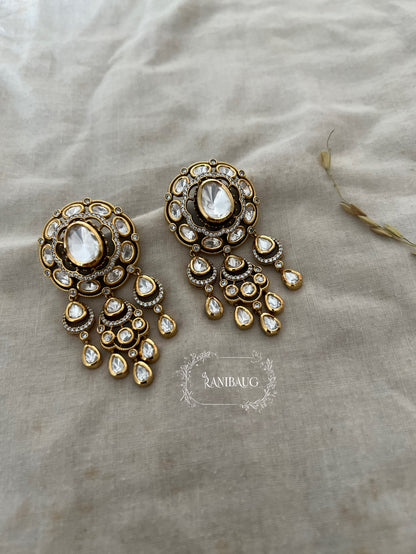Varsha Mossainite Kundan Victorian Statement Earrings By Ranibaug | 2026 Wedding Jewelry Collection