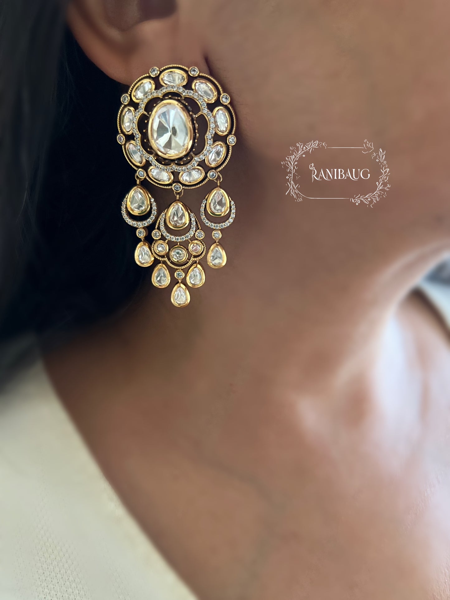 Varsha Mossainite Kundan Victorian Statement Earrings By Ranibaug | 2026 Wedding Jewelry Collection