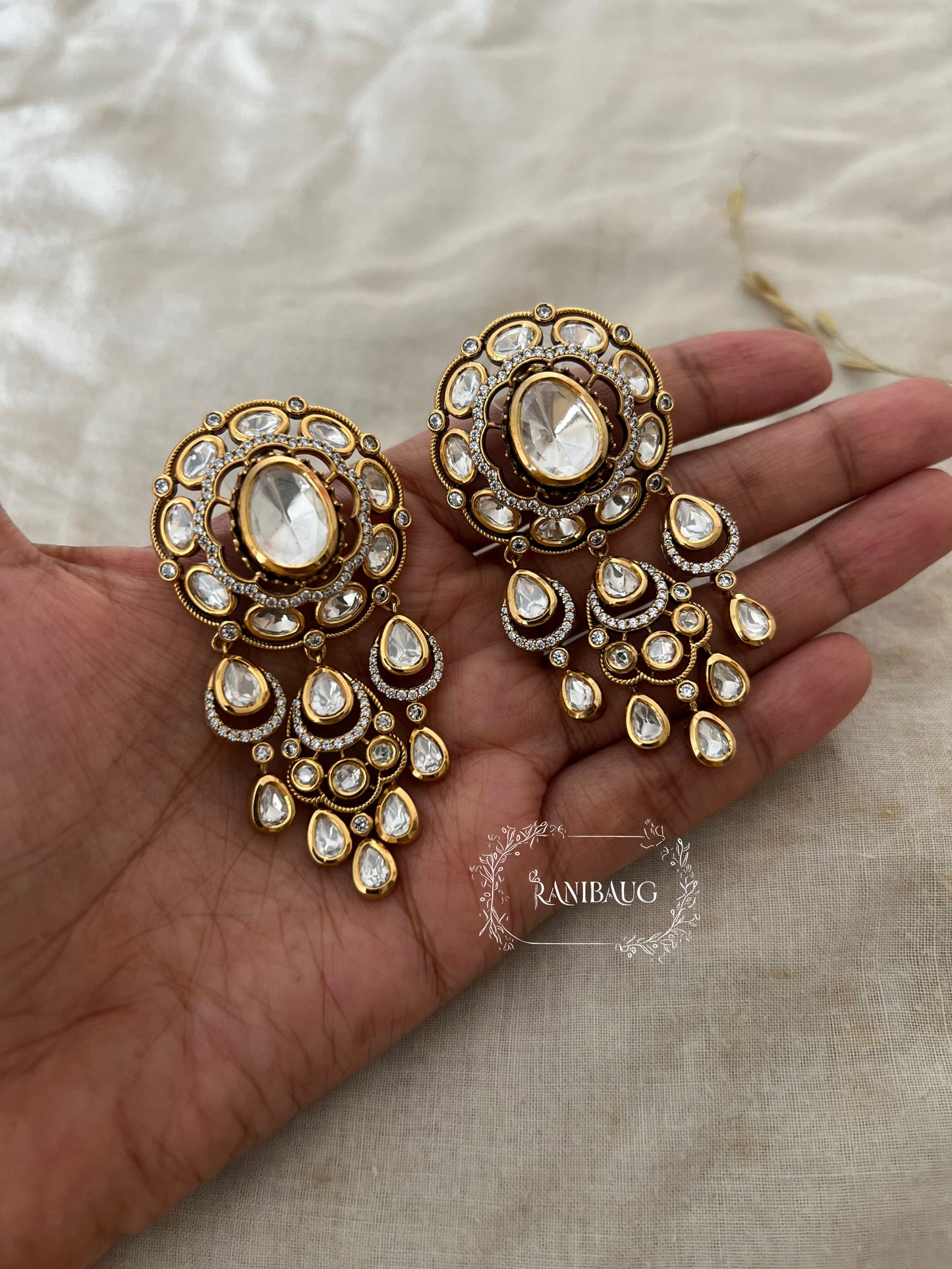 Varsha Mossainite Kundan Victorian Statement Earrings By Ranibaug | 2026 Wedding Jewelry Collection
