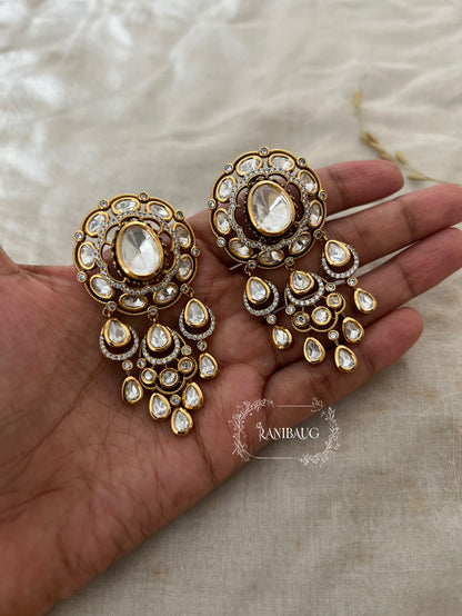 Varsha Mossainite Kundan Victorian Statement Earrings By Ranibaug | 2026 Wedding Jewelry Collection
