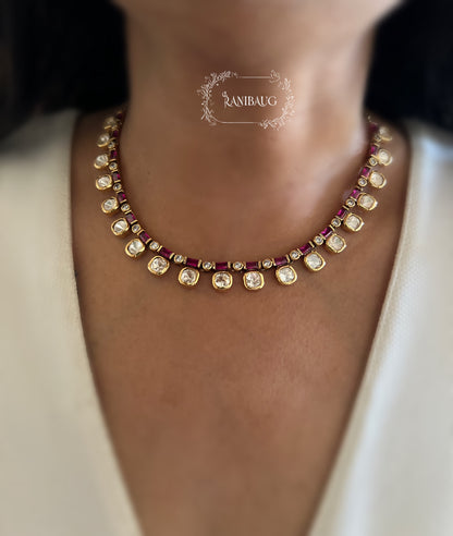 Varshika Polki Riviera Gold Finish Vintage Classic Necklace Set By Ranibaug