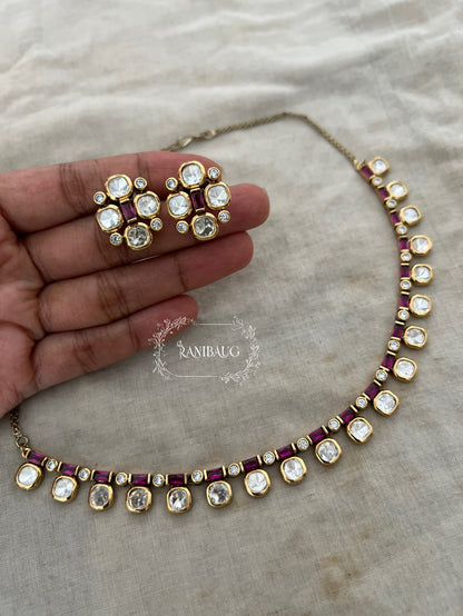 Varshika Polki Riviera Gold Finish Vintage Classic Necklace Set By Ranibaug