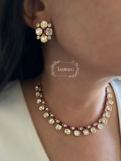 Varshika Polki Riviera Gold Finish Vintage Classic Necklace Set By Ranibaug