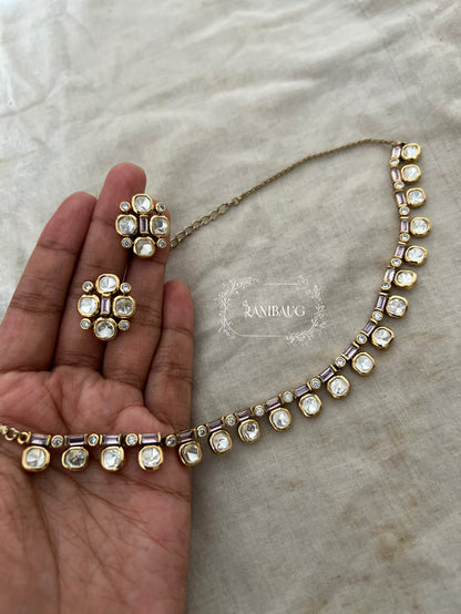 Varshika Polki Riviera Gold Finish Vintage Classic Necklace Set By Ranibaug