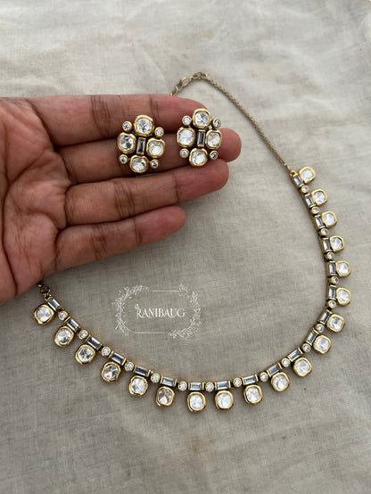Varshika Polki Riviera Gold Finish Vintage Classic Necklace Set By Ranibaug