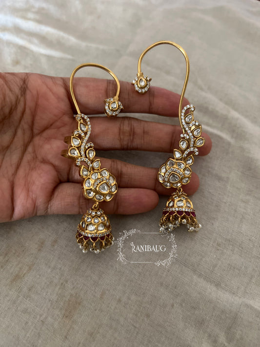 Vasantika Floral Vines Jhumki Dangler Kundan Indian Festive Ear Cuff Earring Jewellery By Ranibaug
