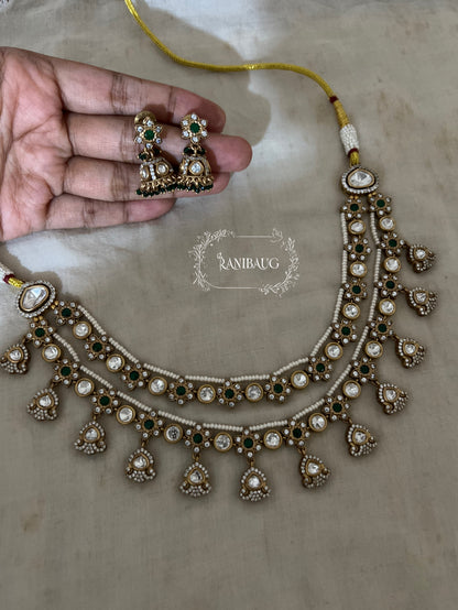 Vasudha Layered Polki Vintage Style Flower Motif Pearl Adorned Jewellery Set By Ranibaug