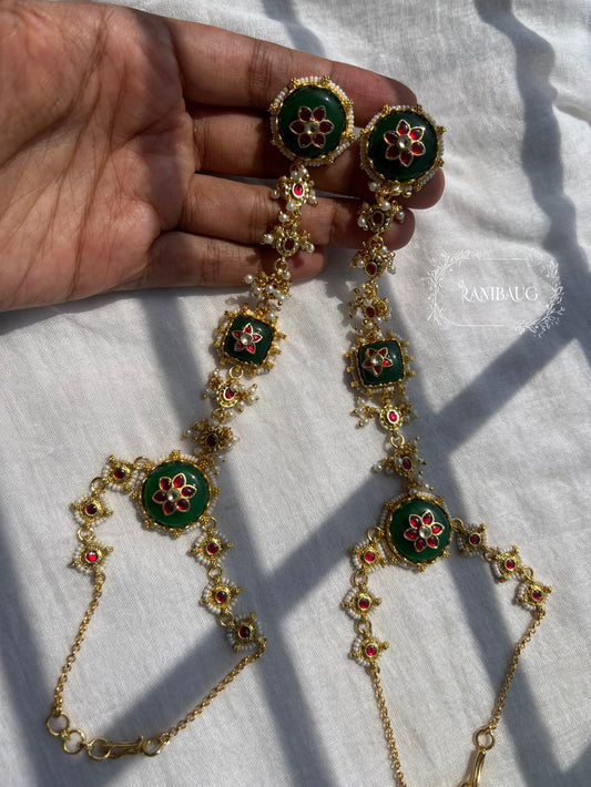 Vasundhara Beaded Emerald Gold Finish Haathphool Hand Jewelry By Ranibaug