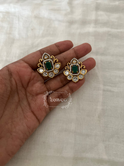 Vasundhara Polki Gemstone Gold Finish Ear Studs By Ranibaug