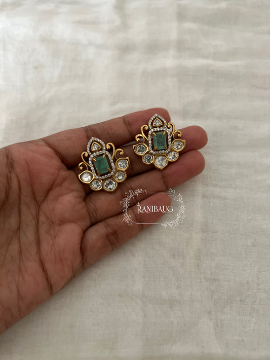 Vasundhara Polki Gemstone Gold Finish Ear Studs By Ranibaug