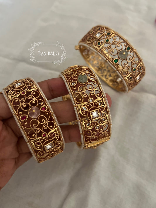Vasundhra Heritage Gold Finish Intricate Multi Color Bangle Jewelry By Ranibaug