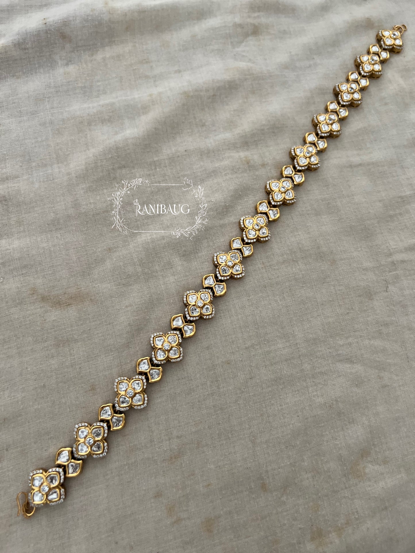 Veda Polki Kundan Studded Floral Cluster In Detailed Premium Gold Finish Sheesh Patti Hair Accessory By Ranibaug